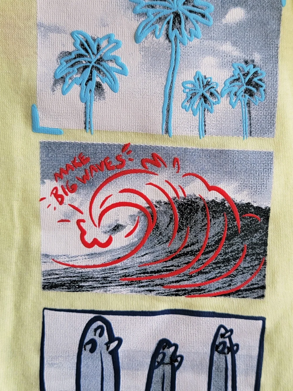 Kids' 2-Piece Light Yellow Graphic Tee with Surf Panels and Shorts Set